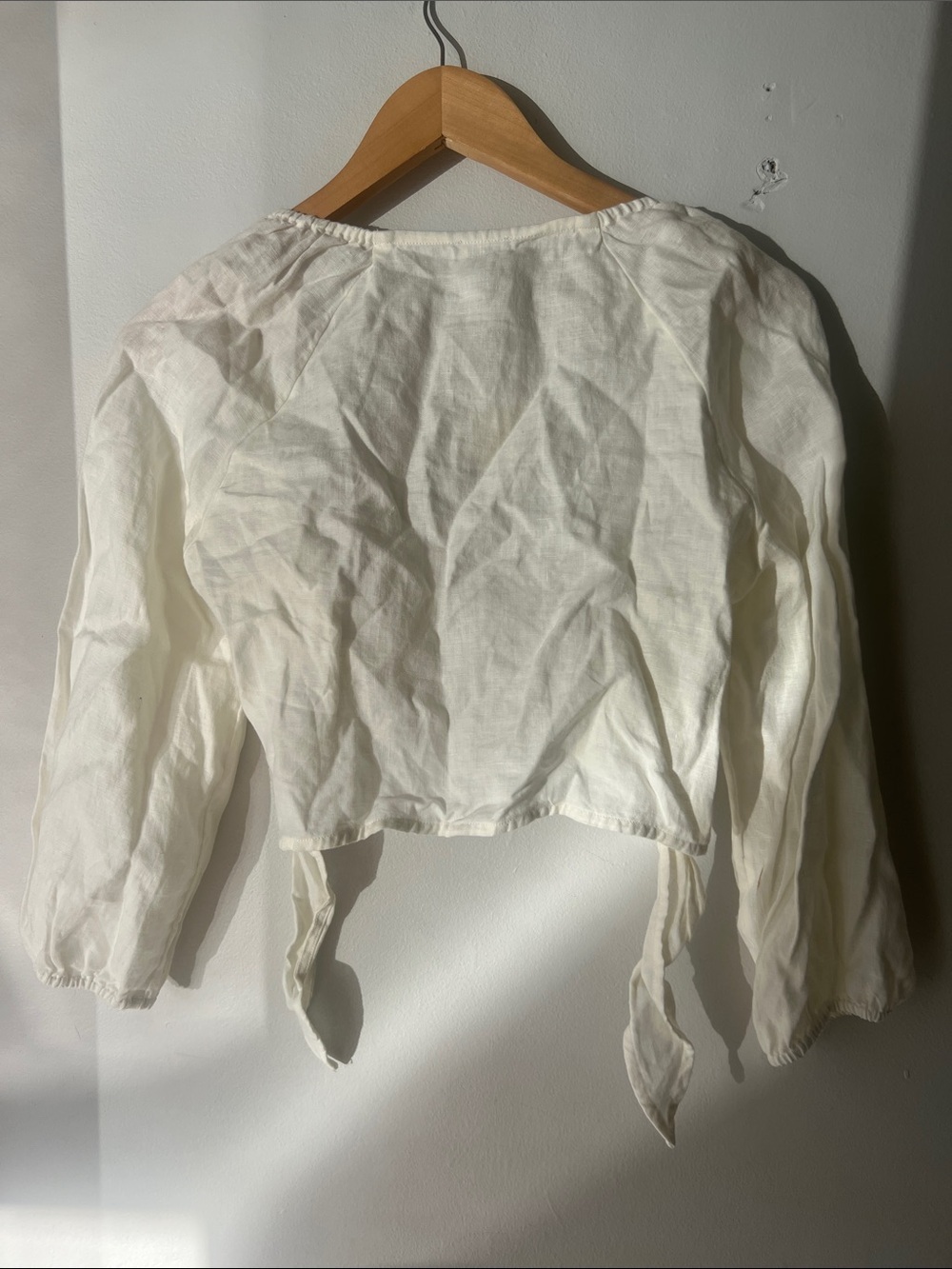 Women's White Tie-Front Blouse - Picture 9 of 9